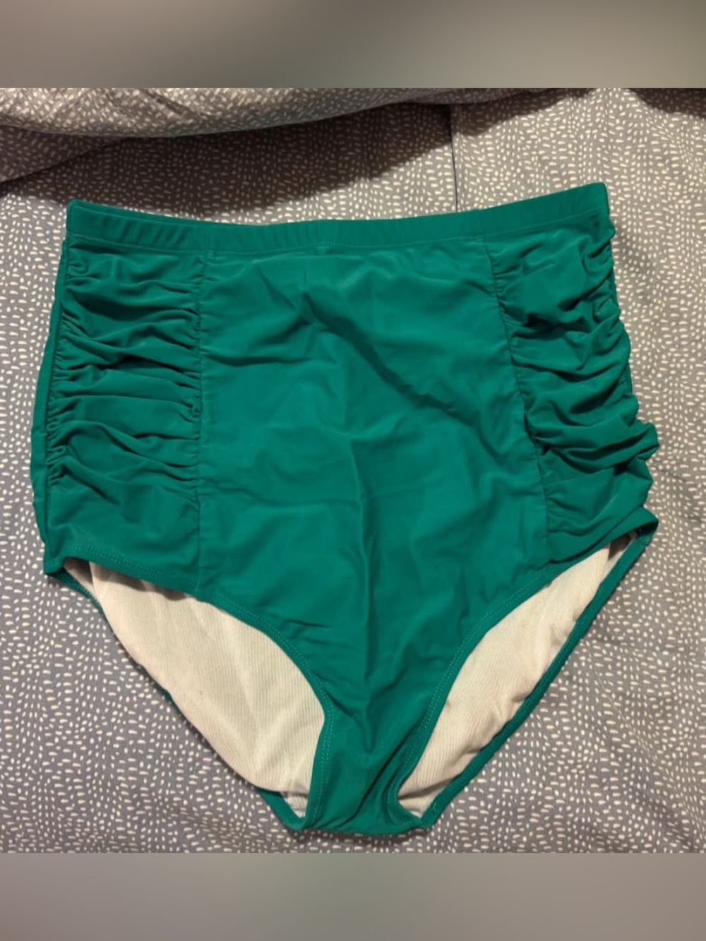 High-Waist Ruched Swim Bottoms in Teal Green